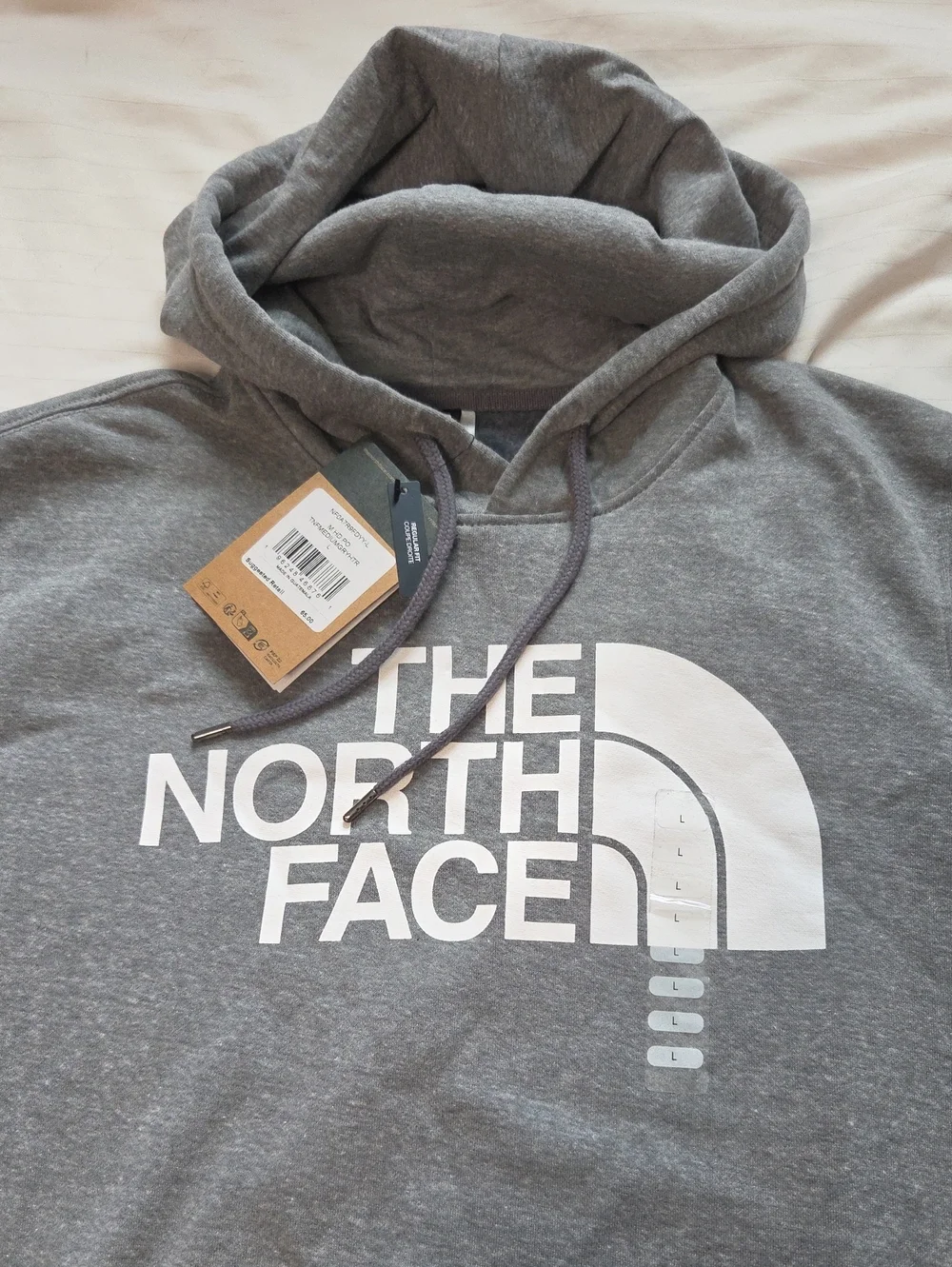 NWT The North Face Heather Gray Pullover Hoodie with White Logo SzL